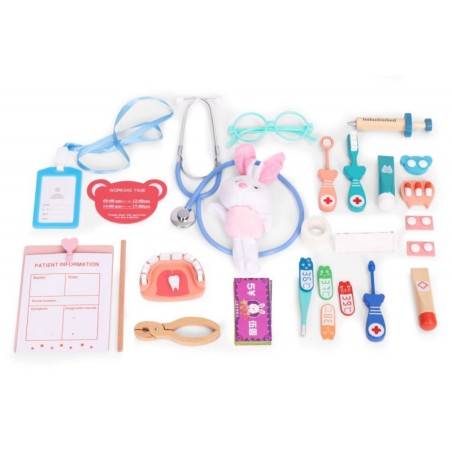 Puidust väike arstikomplekt meditsiinikott lastele 28 osa