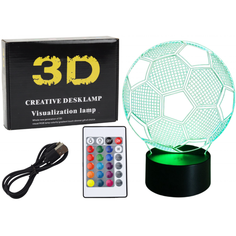 Juhtmeta lamp 3D LED jalgpall puldiga