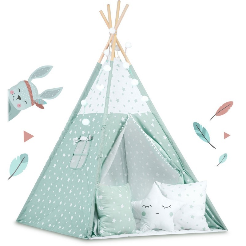 Tipi telk lastele tuledega - mündiroheline tähtedega