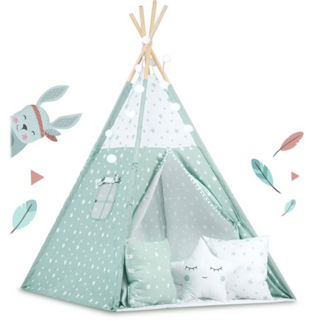 Tipi telk lastele tuledega - mündiroheline tähtedega