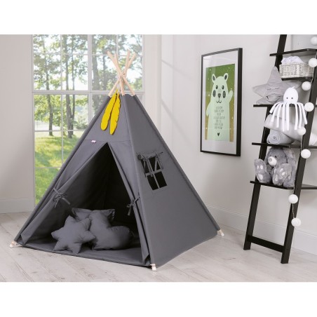 Tipi telk aluse ja patjadega + suled, tumehall