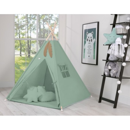 Tipi telk aluse ja patjadega + suled, pastell roheline