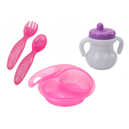 Beebinukk, flamingodega riided, peapael, toitmistarvikud