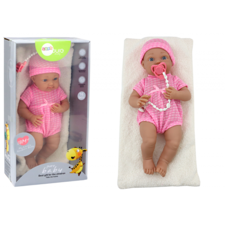 Roosade riietega beebinukk, müts, lutt ja tekk