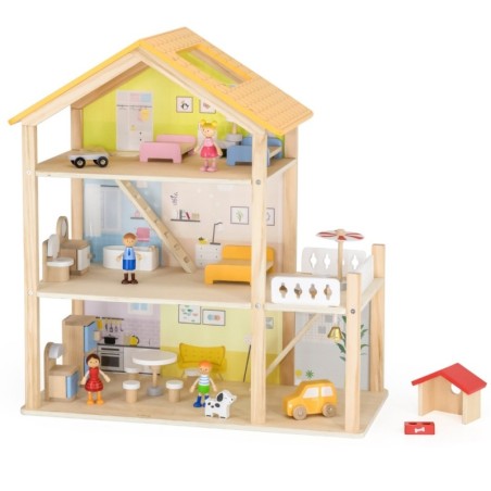 Puidust nukumaja komplekt nukkude ja tarvikutega