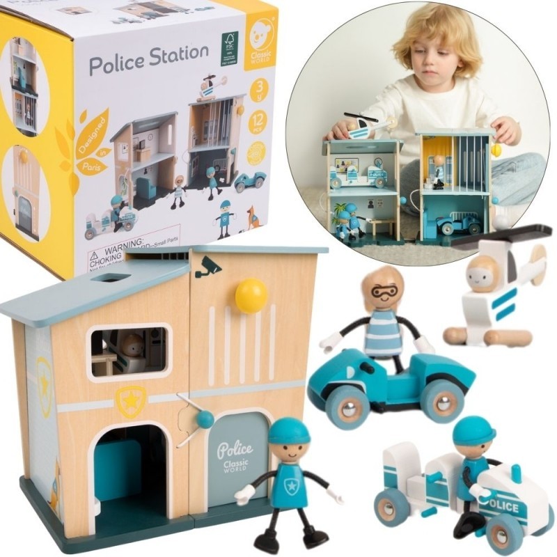 Puidust politseijaoskond auto-helikopteri figuurid 12 osa