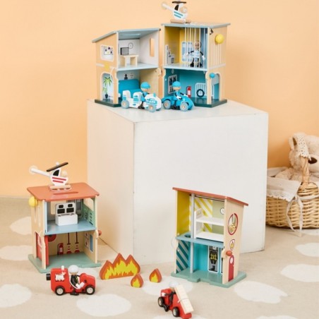 Puidust politseijaoskond auto-helikopteri figuurid 12 osa