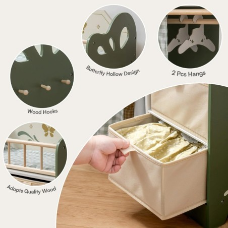 Puidust beebinuku võrevoodi koos kapiga lastele, roheline