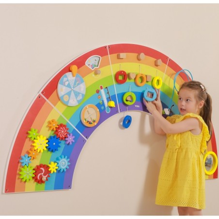 Puidust sensoorne montessori tegevustahvel vikerkaar