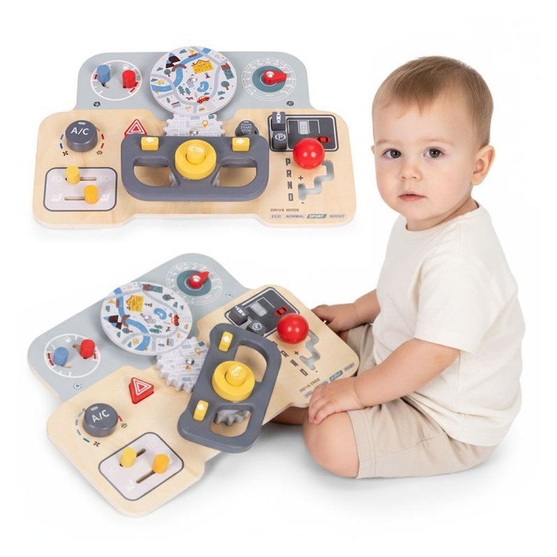 Puidust sensoorse manipuleerimise laud lastele, hariduslik paneel, autorool, 15 osa