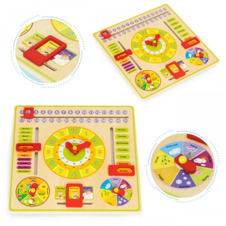 Puidust hariv tegelustahvel, kalender kell