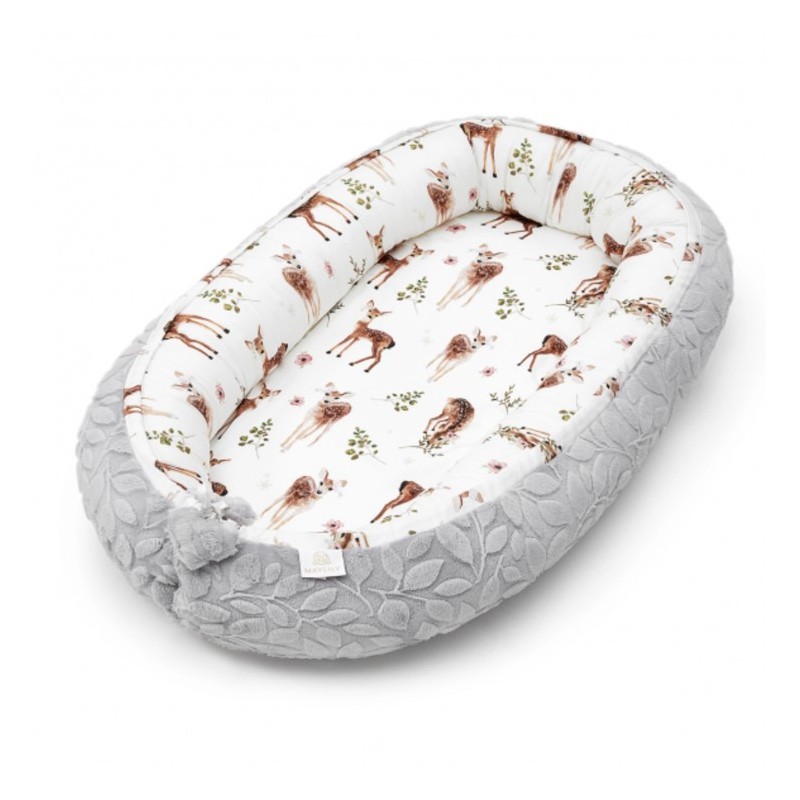 Premium beebipesa, bambus/luxe minky, hirved/hall