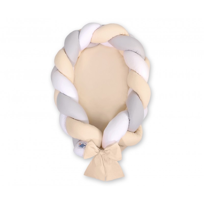 Punutud beebipesa 2in1, valge/beež/hall