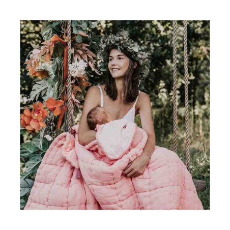 BISCUIT COLLECTION musliin tekk kahepoolne 100x100 cm, papaya/valge