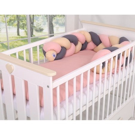 Punutud voodipehmendus 180 cm, beež/antratsiit/pastell roosa