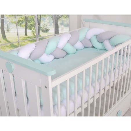 Punutud voodipehmendus 180 cm, valge/hall/mint