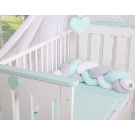 Punutud voodipehmendus 180 cm, valge/hall/mint