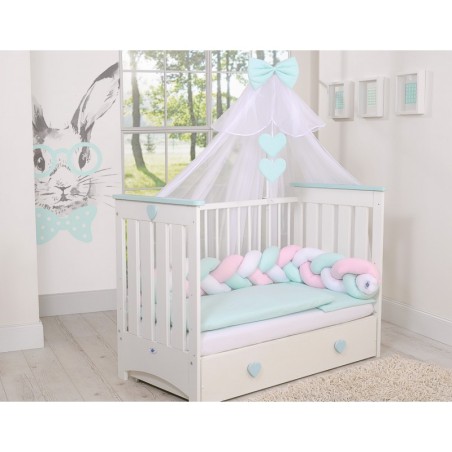 Punutud voodipehmendus 180 cm, valge/roosa/mint