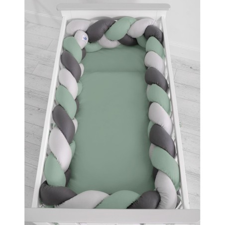 Punutud voodipehmendus XXL 360 cm, pastell roheline/hall/antratsiit