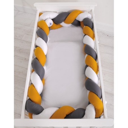 Punutud voodipehmendus XXL 360 cm, sinepikollane/valge/antratsiit