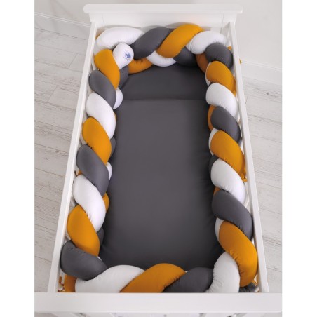 Punutud voodipehmendus XXL 360 cm, sinepikollane/valge/antratsiit