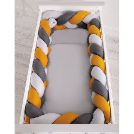 punutud voodipehmendus XXL 360 cm, sinepikollane/hall/antratsiit