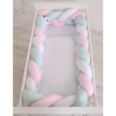 Punutud voodipehmendus XXL 360 cm, valge/mint/roosa