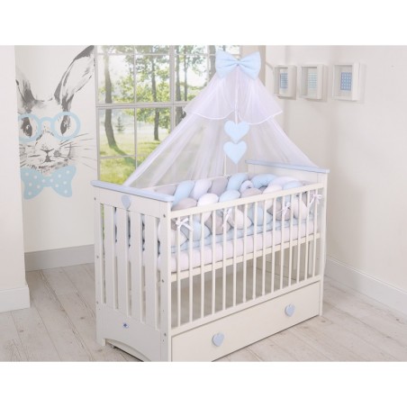 Punutud voodipehmendus XXL 360 cm, valge/hall/sinine