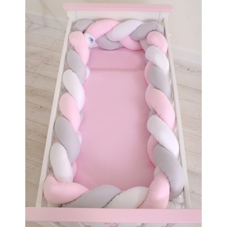 Punutud voodipehmendus XXL 360 cm, roosa/valge/hall