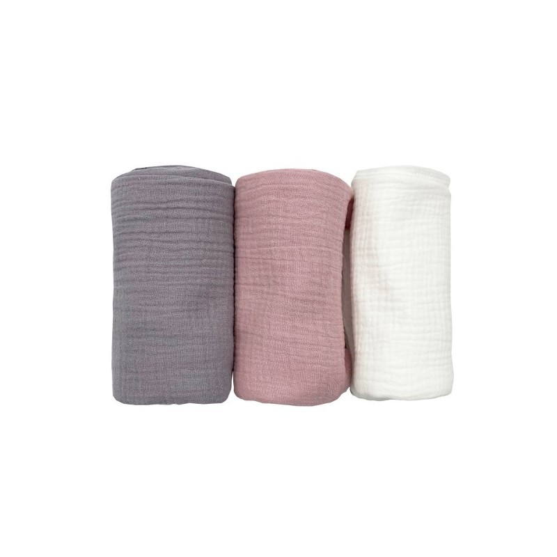 Musliinlapid 65x65 cm, 3 tk, hall/roosa/valge