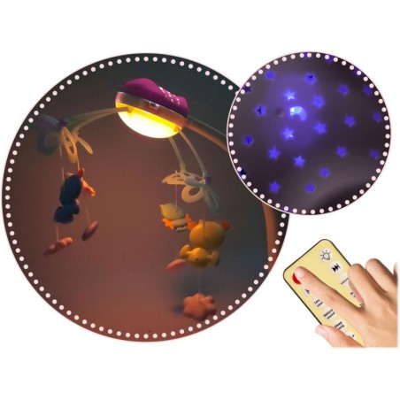 Võrevoodi karussell projektoriga roosa