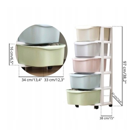 Ratastel plastik riiul, väljatõmmatavad sahtlid