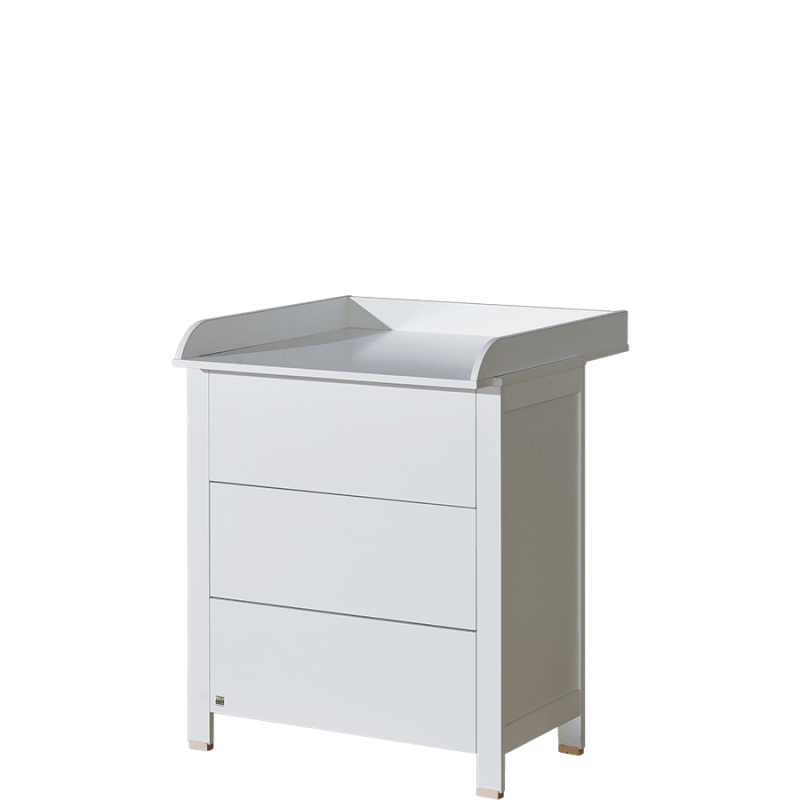 Sahtlitega kummut mähkimislauaga BASIC valge