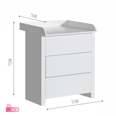 Sahtlitega kummut mähkimislauaga BASIC valge