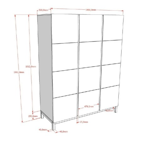 Riidekapp EVA 3 uksega, valge