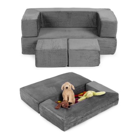 Kokkupandav modulaarne laste diivan 4 pehme padjaga - hall