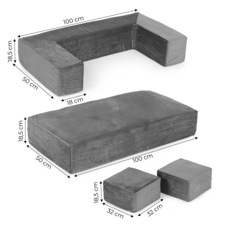Kokkupandav modulaarne laste diivan 4 pehme padjaga - hall