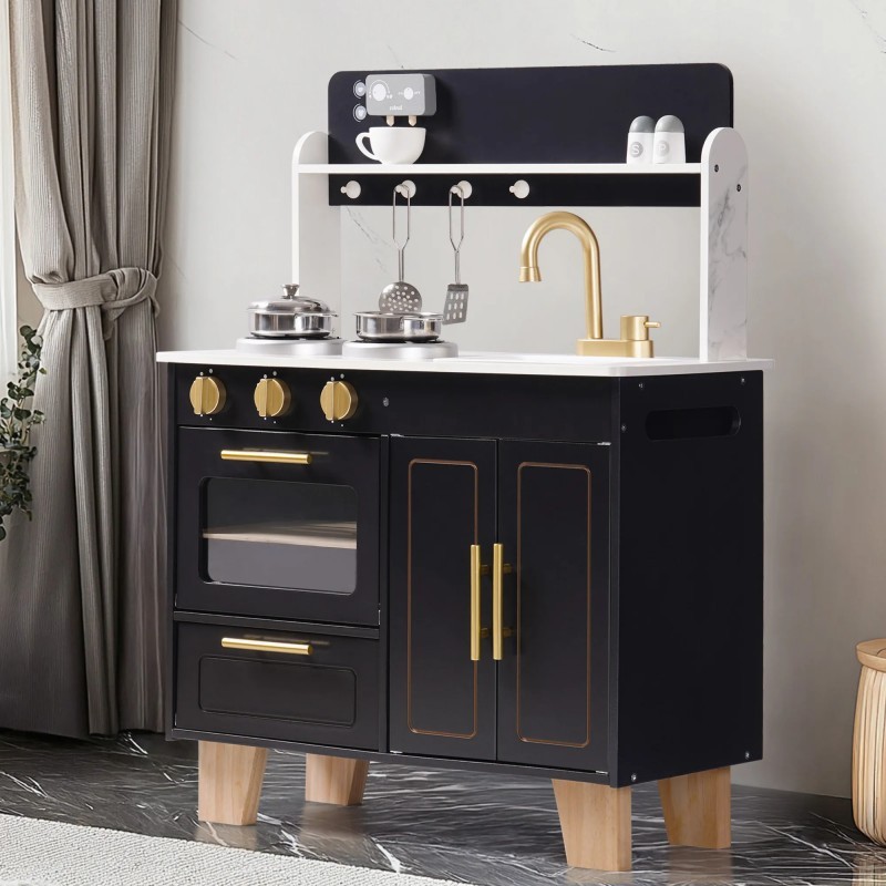 Puidust laste mänguköök must