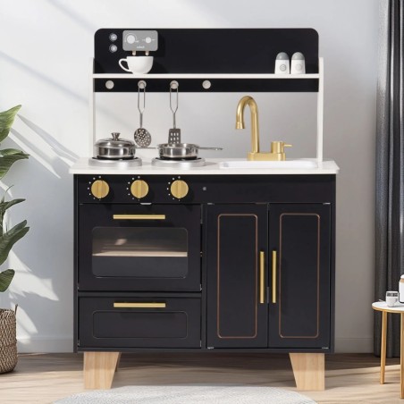 Puidust laste mänguköök must