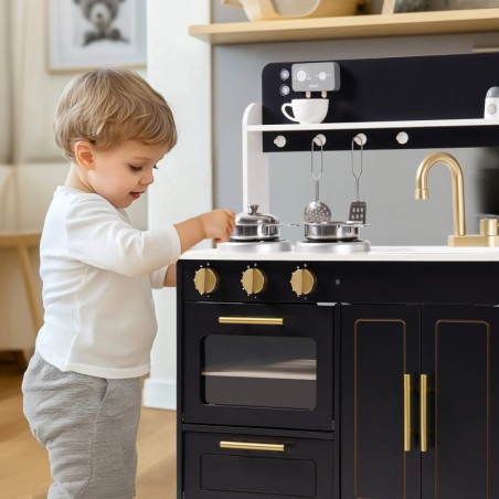 Puidust laste mänguköök must