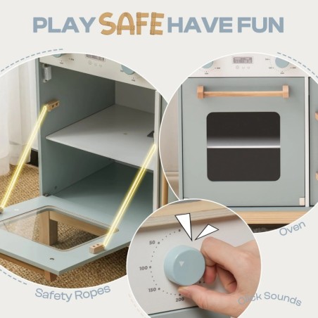 Puidust laste mänguköök montessori sinine