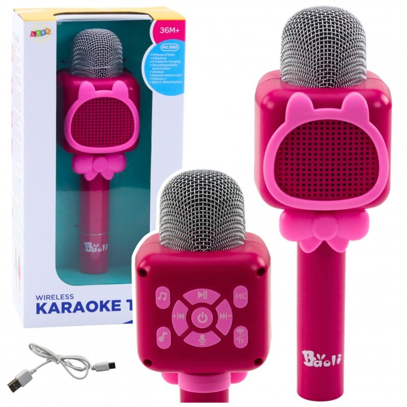 Juhtmeta Bluetooth-mikrofon karaoke salvestamiseks häälevahetaja, roosa