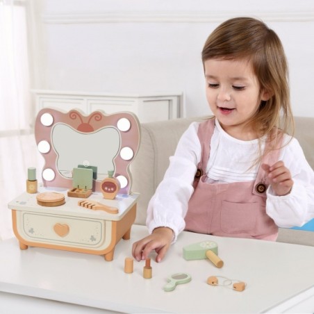 Puidust liblikapeegel, LED-valgustusega, meigilaua aksessuaarid + kosmeetika