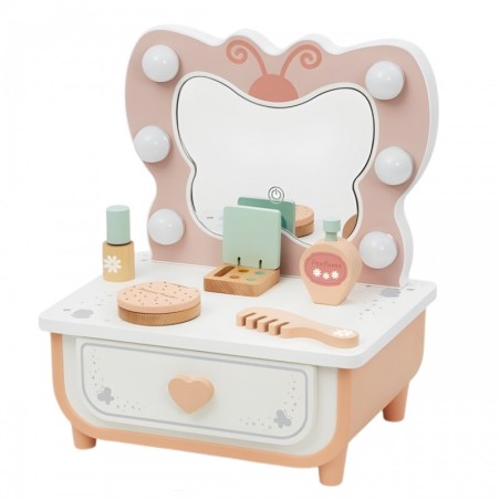 Puidust liblikapeegel, LED-valgustusega, meigilaua aksessuaarid + kosmeetika