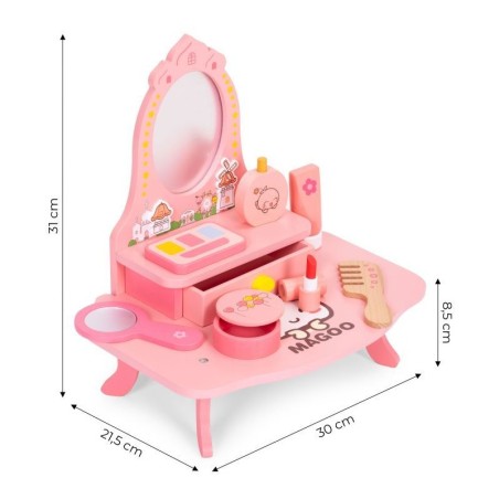 Puidust laste tualettlaud peegli ja sahtliga 7 aksessuaari