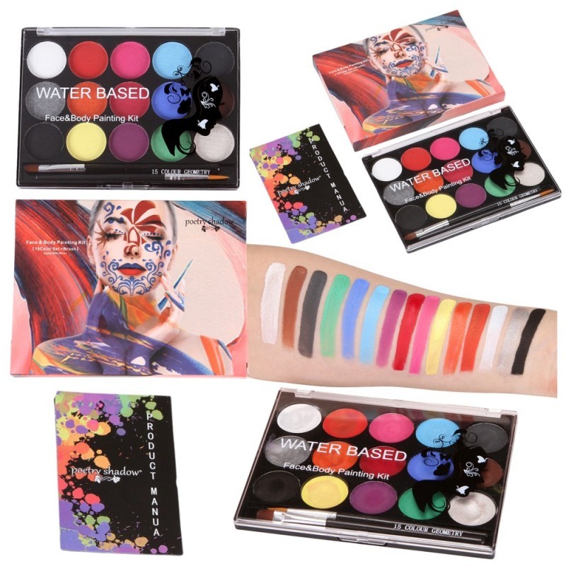Näo- ja kehavärvid 15 värvi 2 pintslit