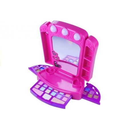 Tualettlaud aksessuaaride ja valgustitega Roosa