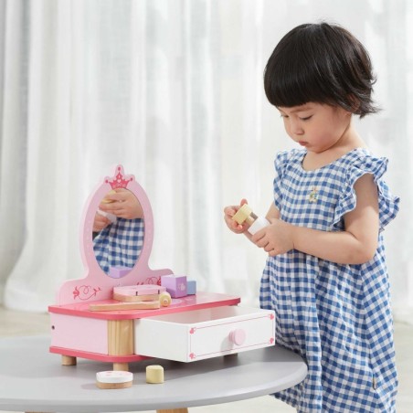 Roosa puidust meigilaud peegliga + tarvikud