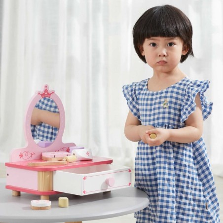 Roosa puidust meigilaud peegliga + tarvikud