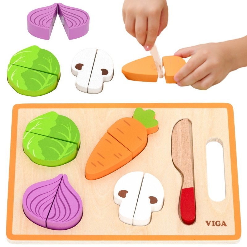 Viga puidust monssori õpetlik pusle köögiviljade lõikamine